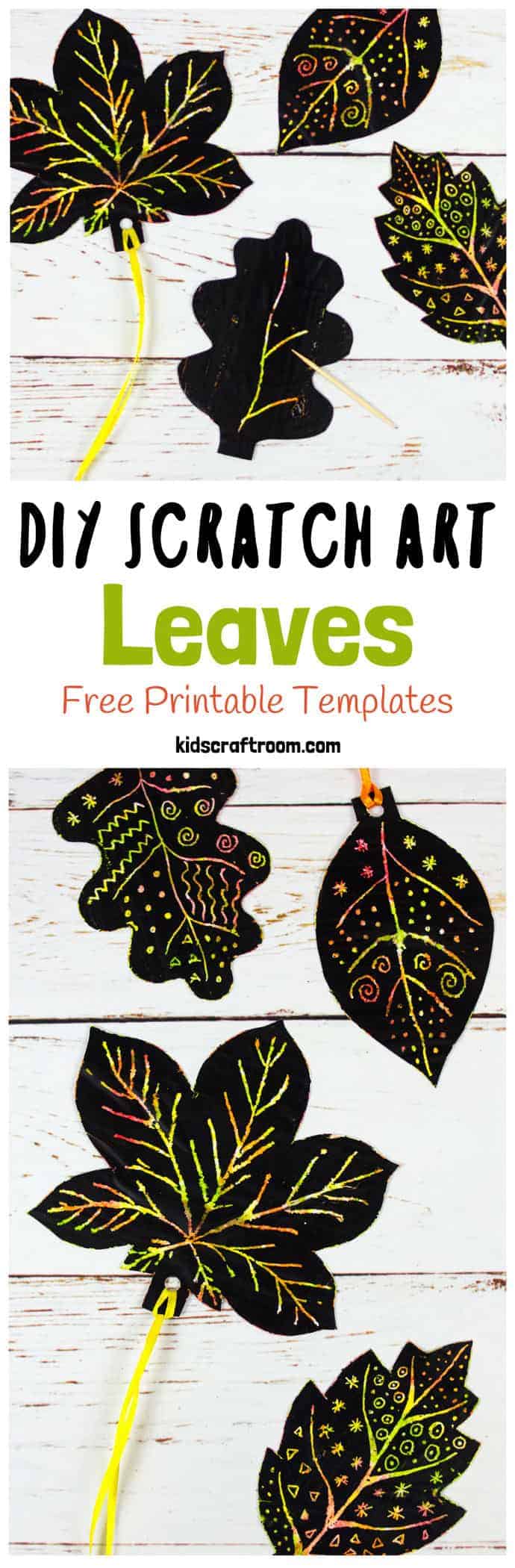 DIY SCRATCH ART LEAVES are gorgeous! This Fall craft is easy to make with our free printable templates and so colourful and vibrant! A lovely leaf art idea for Fall and Thanksgiving. #Fall #Fallcrafts #Autumn #Autumncrafts #Fallart #kidsart #artideas #leaves #leaf #scratchart #leafart #leafcrafts #kidscrafts #kidscraft #craftsforkids #kidscraftroom