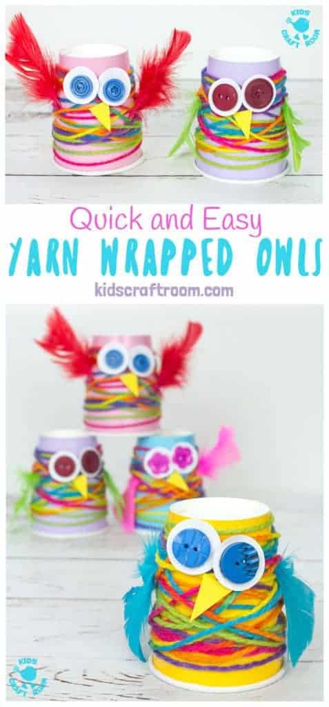 PAPER CUP YARN WRAPPED OWL CRAFT - Want an easy preschool owl craft? These Paper Cup Owls are a hoot! Cute, colourful, fun and great for fine motor skills. Owl crafts are such a fun fall craft idea for kids. #owls, #owl #owlcrafts #owlcraft #kidscraft #kidscrafts #fall #fallcrafts #fallcraft #autumn #autumncrafts #autumncraft #papercups #papercupcrafts #yarn #yarnwrapped #yarncrafts #kidscraftroom