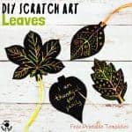DIY SCRATCH ART LEAVES are gorgeous! This Fall craft is easy to make with our free printable templates and so colourful and vibrant! A lovely leaf art idea for Fall and Thanksgiving. #Fall #Fallcrafts #Autumn #Autumncrafts #Fallart #kidsart #artideas #leaves #leaf #scratchart #leafart #leafcrafts #kidscrafts #kidscraft #craftsforkids #kidscraftroom