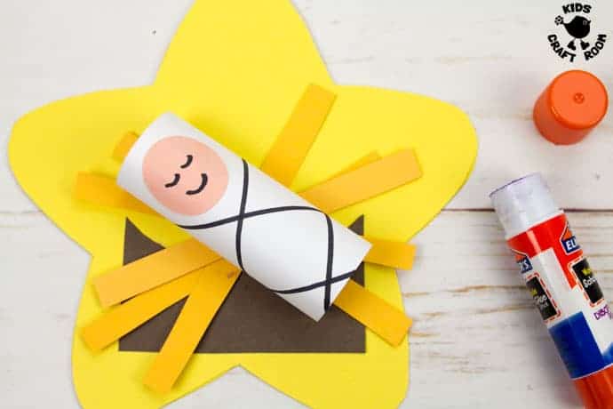 This Christmas Card Baby Jesus Craft is the sweetest! Download your free printable template to make a cute little Jesus lying in his manger on the Star of Bethlehem. An adorable religious Christmas craft for kids. #Jesus #jesuscrafts #babyjesus #christmascards #christmas #christmascrafts #kidscrafts #kidscraftroom