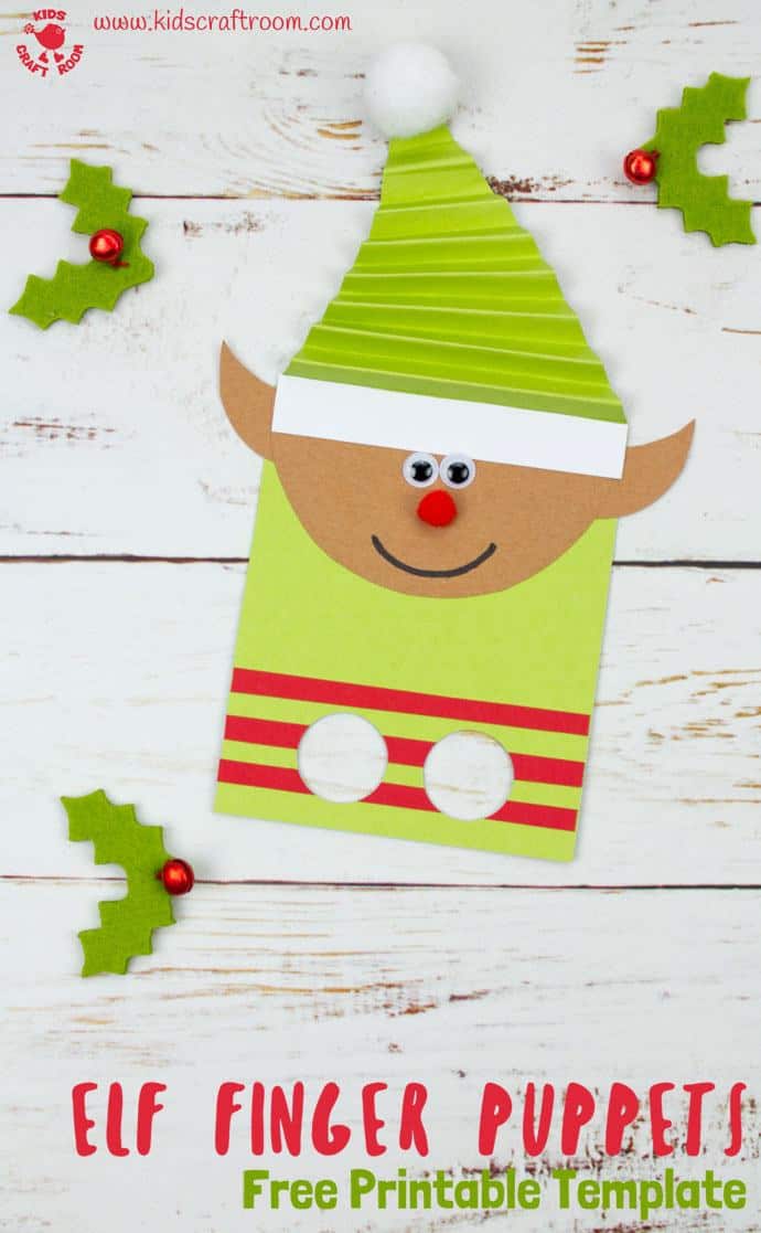 Kids will love this Christmas Elf Finger Puppet craft. Use your fingers to make the elf puppets dance about helping Santa and being mischievous! A fun Christmas craft for kids. (Free printable elf craft template) #christmas #elf #kidscrafts #printable #freeprintable #elves #christmascrafts #puppet #puppets #kidscraftroom