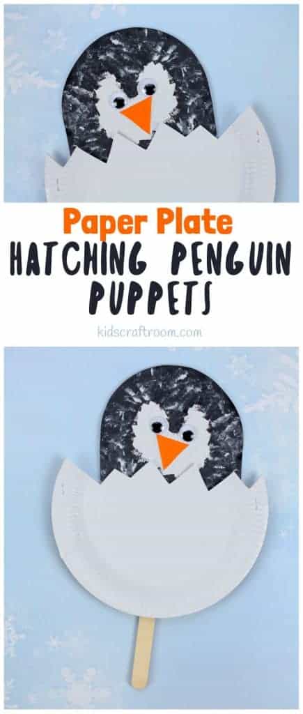 Hatching Paper Plate Penguin Chick Puppets are easy and so cute! This paper plate penguin craft is a fun and interactive Winter craft for toddlers and preschoolers. #penguins #penguin #penguincrafts #paperplates #paperplatecrafts #kidscraftroom #kidscrafts #kidscraft #winter #wintercrafts #puppets #puppetcrafts