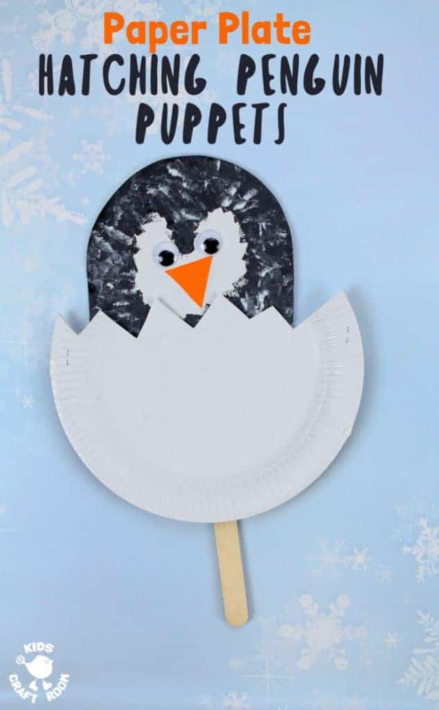 Hatching Paper Plate Penguin Chick Puppets are easy and so cute! This paper plate penguin craft is a fun and interactive Winter craft for toddlers and preschoolers. #penguins #penguin #penguincrafts #paperplates #paperplatecrafts #kidscraftroom #kidscrafts #kidscraft #winter #wintercrafts #puppets #puppetcrafts