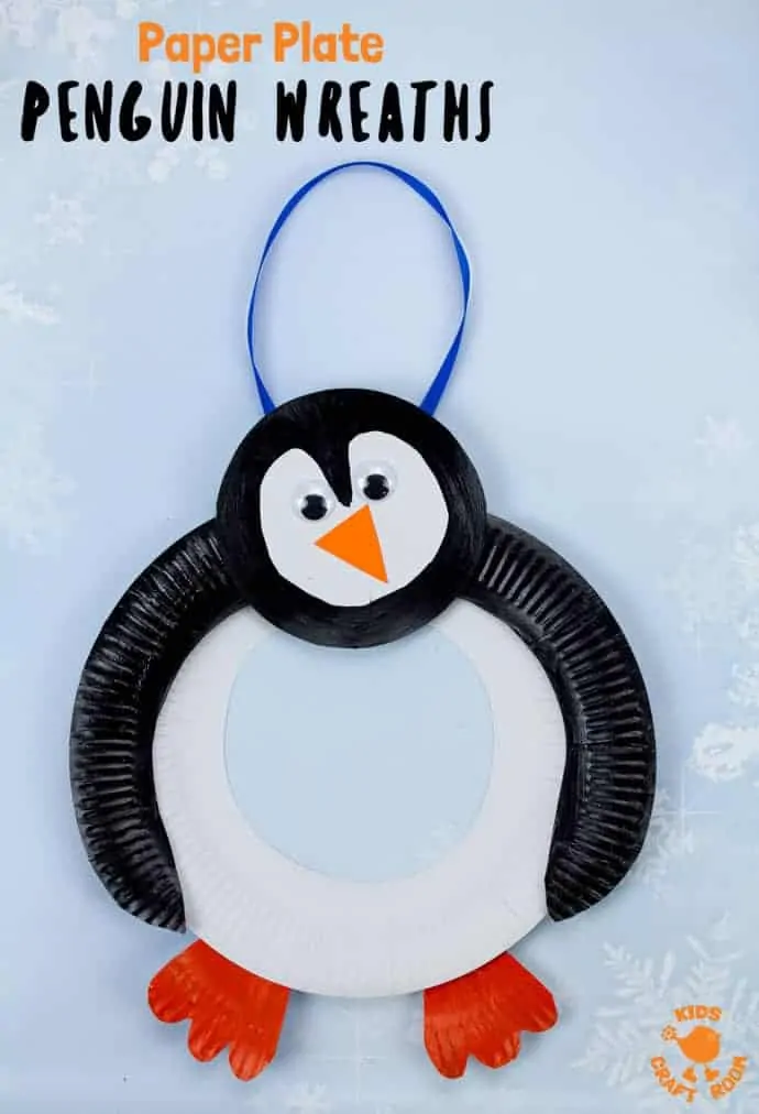 Grab a couple of paper plates to make this adorable Paper Plate Penguin Wreath. We love how you can place the wings and head in different positions to make each paper plate penguin craft unique and characterful! Such a fun Winter craft for kids. #kidscraftroom #paperplate #penguin #penguins #penguincrafts #paperplatecrafts #wintercrafts #kidscrafts #kidsactivities #wreath #preschoolers #toddlercrafts #preschoolcrafts