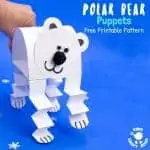How adorable is this Polar Bear Puppet Craft! This polar bear craft is made from just one sheet of paper! Print the free pattern, cut, stick and play! What a fun Winter craft for kids! #polarbear #polarbears #winter #wintercrafts #kidscrafts #puppets #kidscraftroom #polarbearcrafts
