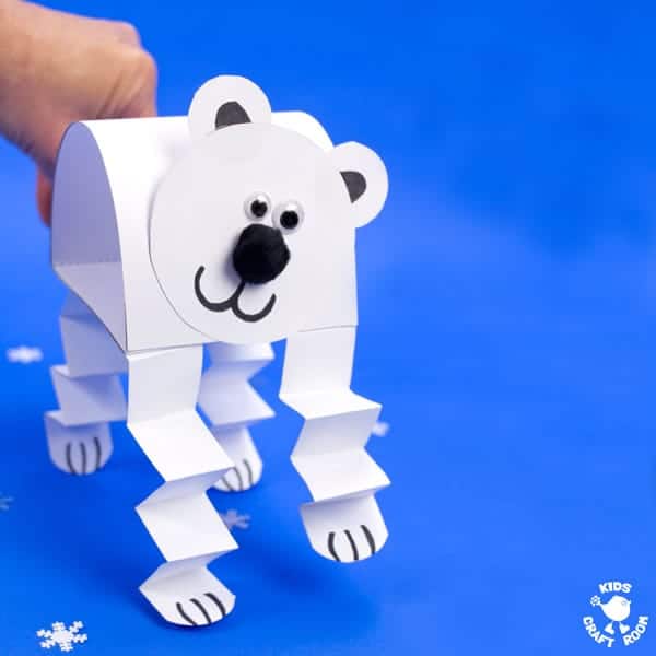 A square image of a Polar Bear Puppet Craft being walked from left to right.