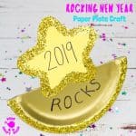 The New Year will be absolutely awesome and totally rocking! This easy paper plate New Year's Eve Craft is a great way for kids to enjoy the celebrations! #kidscraftroom #newyearseve #newyears #newyearseveparty #newyearsevecrafts #newyearkids #newyearsevekids #kidsnewyear #paperplates #paperplatecrafts #kidscrafts #kidsactivities via @KidsCraftRoom