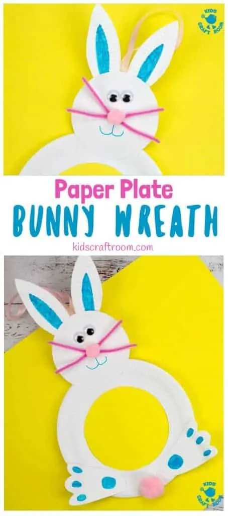This Paper Plate Easter Bunny Wreath Craft is so cute! Such a fun Easter craft for kids and a lovely Easter Bunny craft to decorate your doors this Spring. What a fun and easy Spring craft for kids. #kidscraftroom #Easter #eastercrafts #kidscrafts #Easterbunny #springcrafts #easterwreaths #paperplatecrafts #eastercraftsforkids