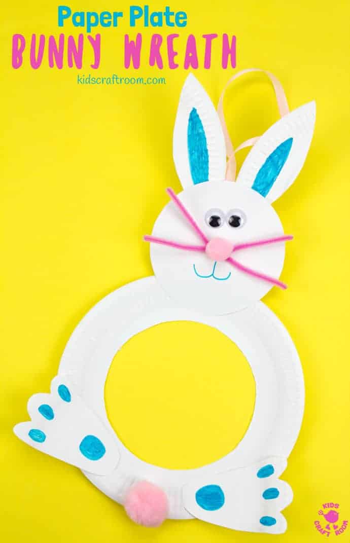 This Paper Plate Easter Bunny Wreath Craft is so cute! Such a fun Easter craft for kids and a lovely Easter Bunny craft to decorate your doors this Spring. What a fun and easy Spring craft for kids. #kidscraftroom #Easter #eastercrafts #kidscrafts #Easterbunny #springcrafts #easterwreaths #paperplatecrafts #eastercraftsforkids 