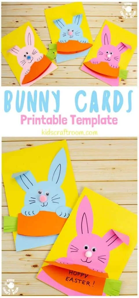 Make cute Carrot Nibbling Easter Bunny Cards easily with the printable template. This hungry bunny craft is adorable! Such a fun Easter craft for kids. #kidscraftroom #easter #eastercrafts #easterbunny #kidscrafts