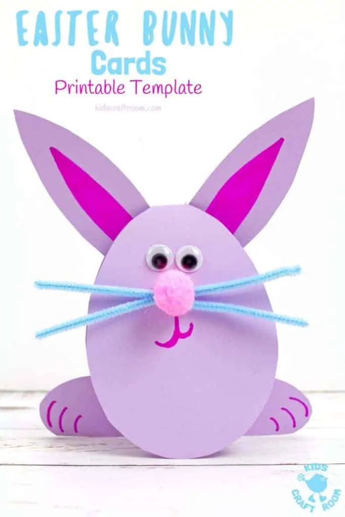 These Easy Easter Bunny Cards are the cutest! Download the printable template for a quick and adorable Easter craft for kids. This simple Easter Bunny craft is great for sharing with friends. #kidscraftroom #easterbunny #eastercrafts #eastercraftsforkids #printables #kidscrafts #eastercards