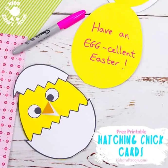 Celebrate Spring with this Hatching Chick Easter Card craft. These baby Easter chicks are adorably cute and easy to make with the free printable pattern. A sweet Easter craft for toddlers and preschoolers. #kidscraftroom #eastercrafts #easterchick #eastercards #printables #springcrafts #kidscrafts #preschoolcrafts