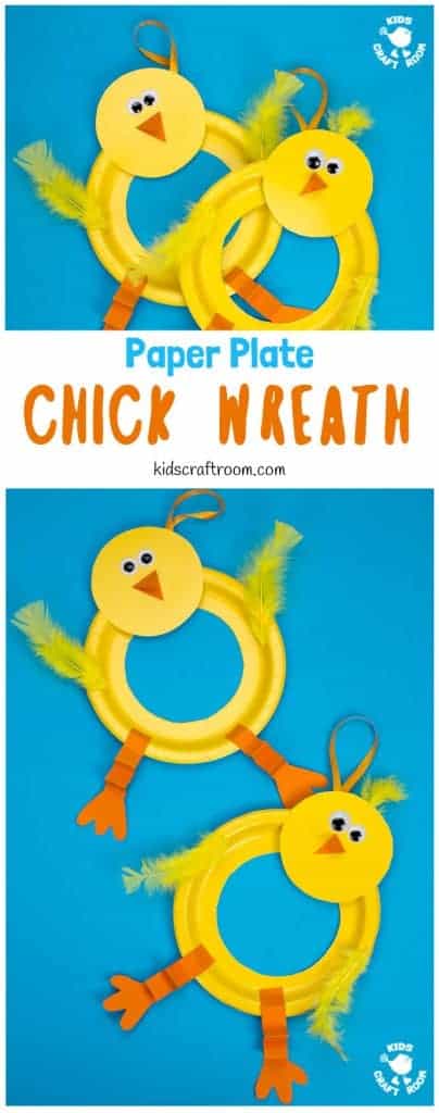 This Paper Plate Chick Wreath Craft is a perfect Spring craft or Easter craft for kids! This chick craft is very easy and looks so cute hanging on the door! Paper plate crafts are so fun! via #kidscraftroom #eastercrafts #easterchicks #chicks #springcrafts #springcraftsforkids #wreaths #wreathmaking #easterwreaths #paperplatecrafts #kidscrafts