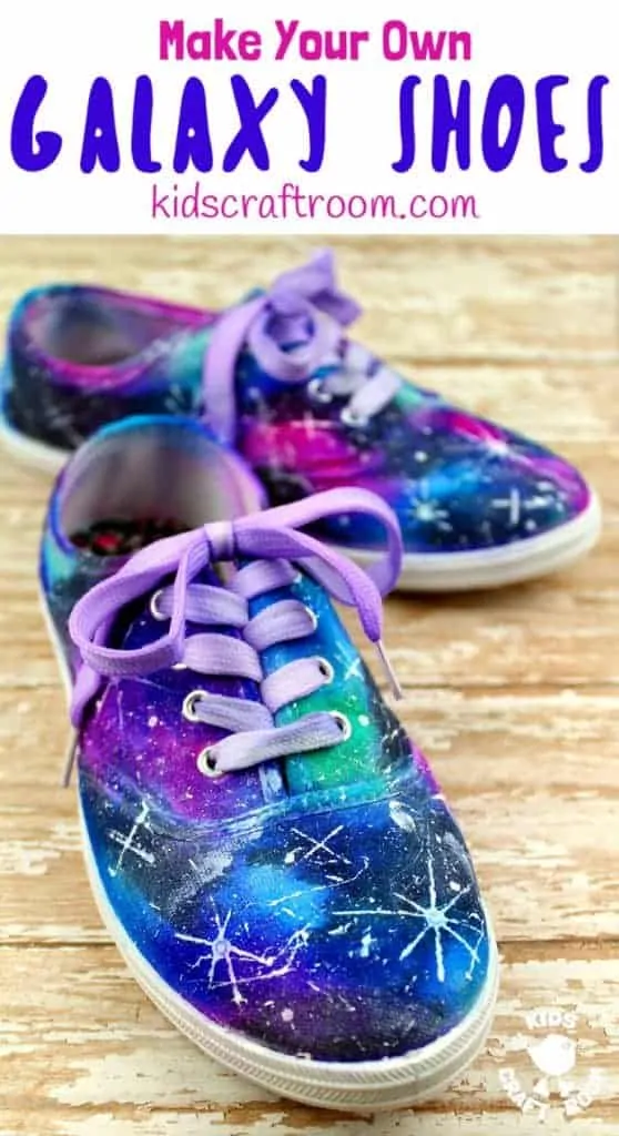 See how to make DIY Galaxy Shoes. They're totally cosmic! Such a fun space craft for kids and grown-ups. This is an easy Sharpie craft you'll be over the moon with! #kidscraftroom #kidscrafts #Sharpiecrafts #space #shoes #teencrafts #tweencrafts #kidsactivities