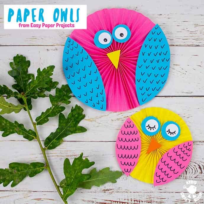 Square photo of Easy Paper Owl Craft in 2 sizes and colours