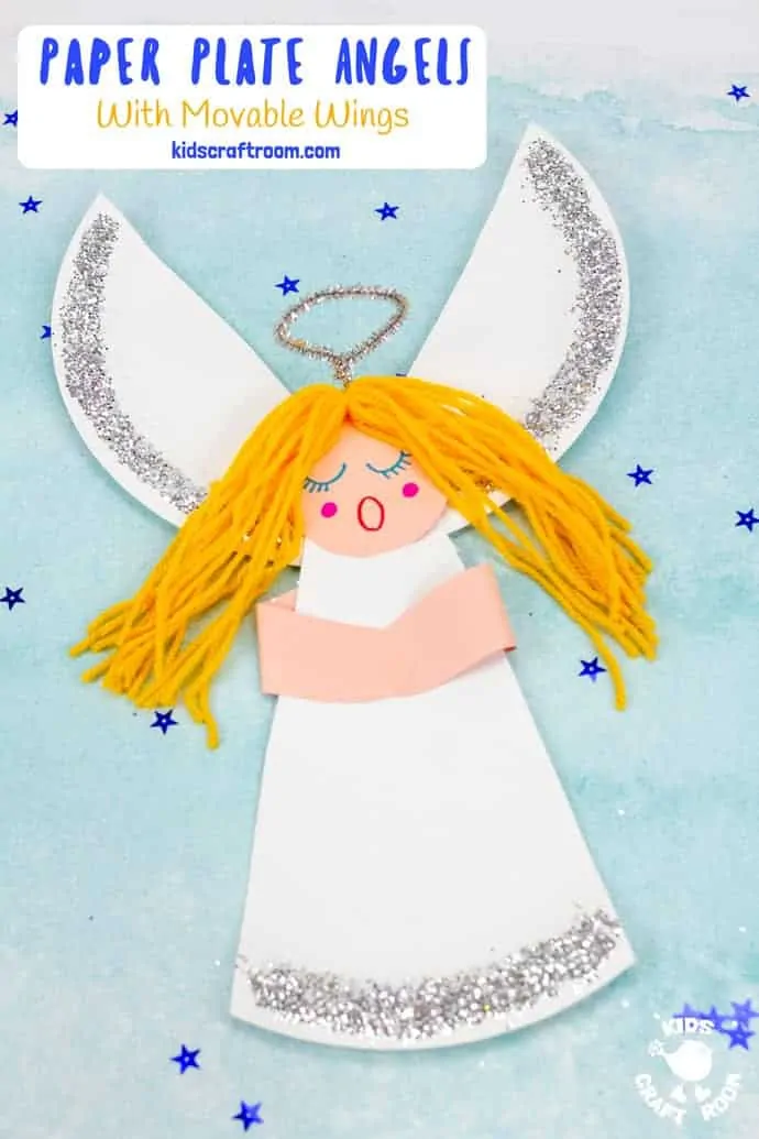 Paper Plate Angel Craft For Kids with yellow hair pin image