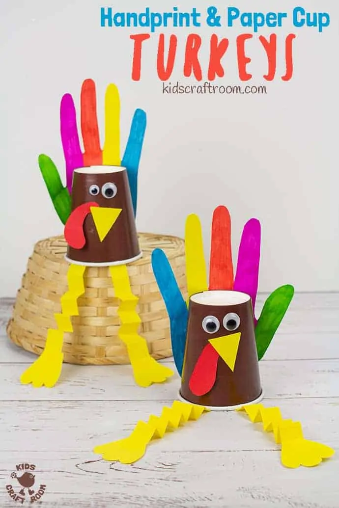 Handprint and Paper Cup Turkey Craft pin 3.