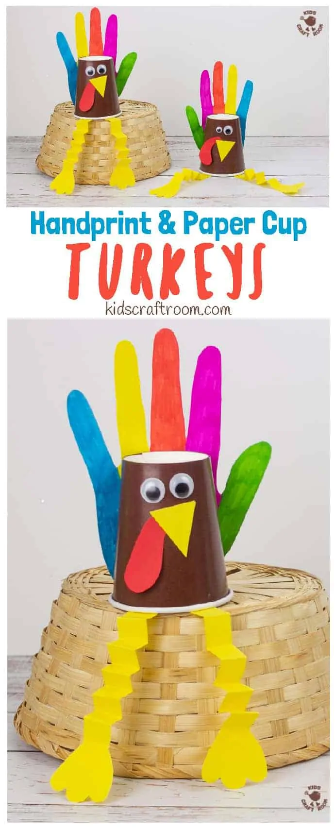 Handprint and Paper Cup Turkey Craft pin 1