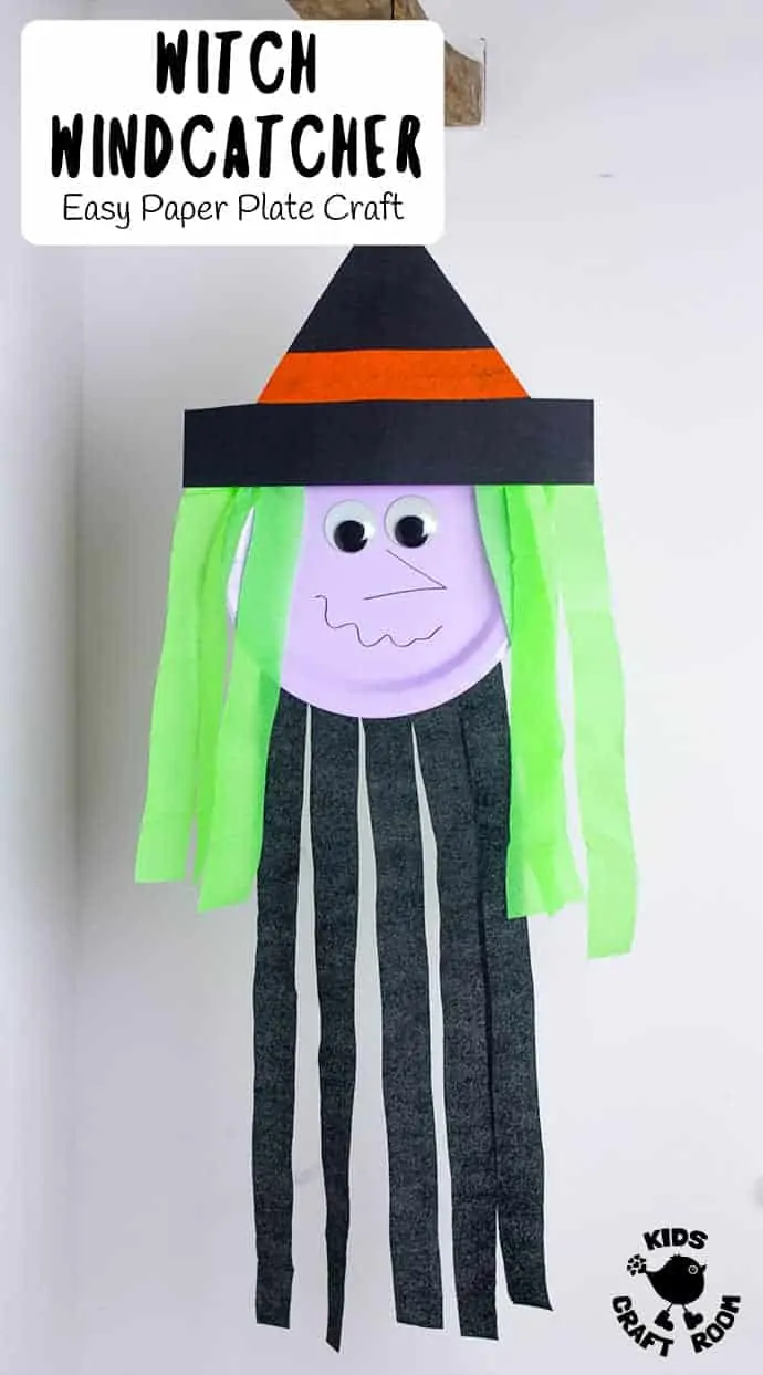 Paper Plate Witch Wind Catcher Craft For Kids pin 2.