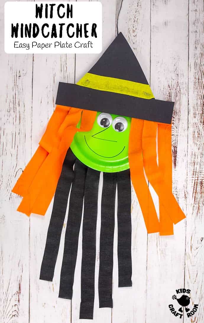 Paper Plate Witch Wind Catcher Craft For Kids pin 3