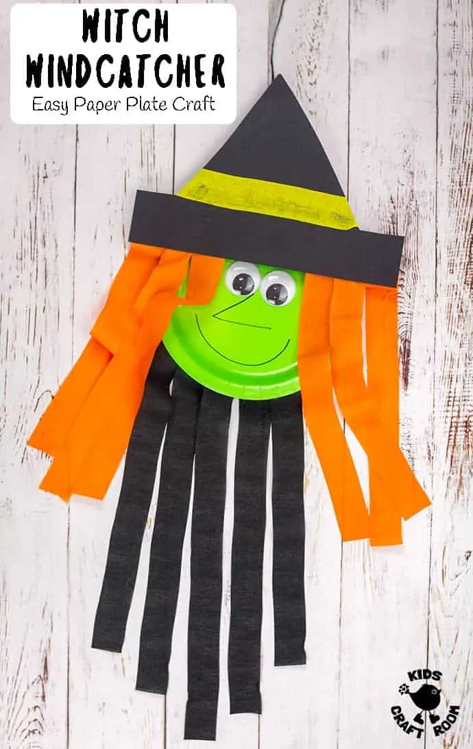 Paper Plate Witch Wind Catcher Craft For Kids pin 4.