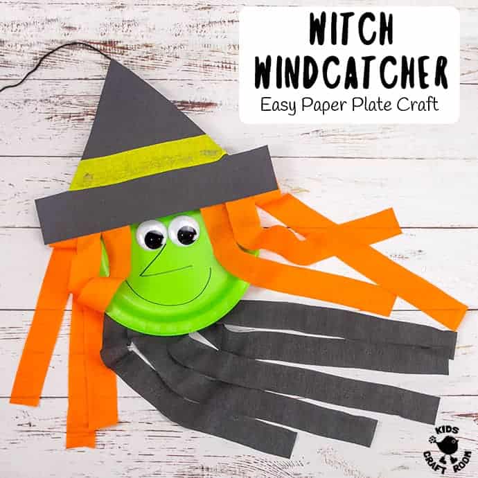 Paper Plate Witch Wind Catcher Craft For Kids pin 2