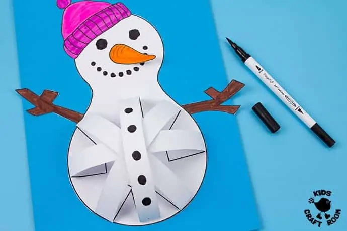 3D Paper Snowman Craft step 9.