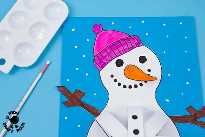 3D Paper Snowman Craft step 10.