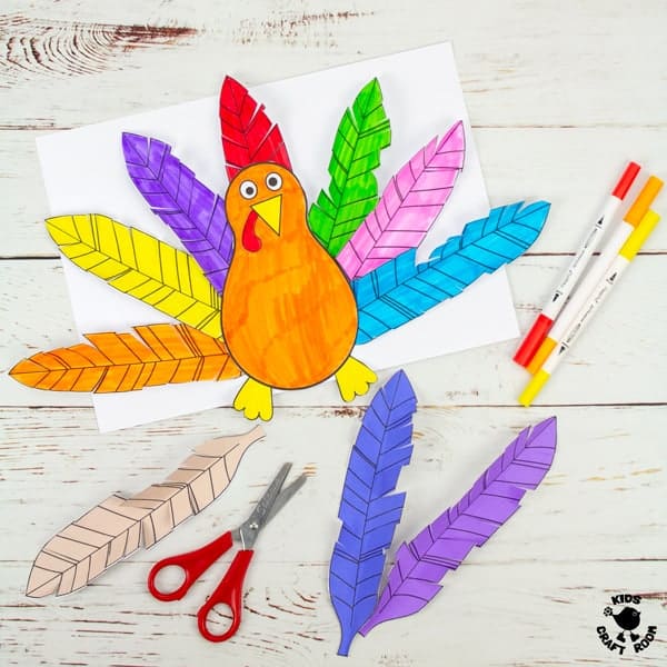 Paper Feathered Turkey Craft and Scissor Practice