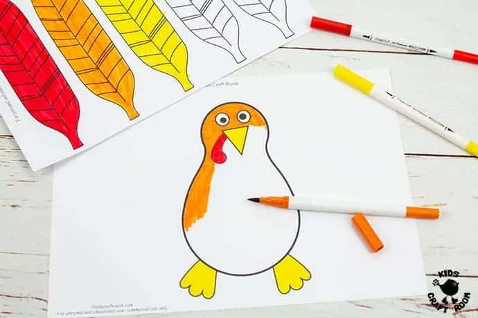 Paper Feathered Turkey Craft and Scissor Practice Activity step 2.
