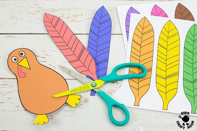 Paper Feathered Turkey Craft and Scissor Practice Activity step 3