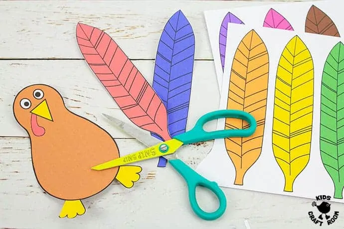 Paper Feathered Turkey Craft and Scissor Practice Activity step 3.