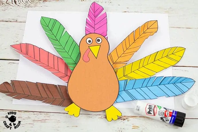 Paper Feathered Turkey Craft and Scissor Practice Activity step 6.