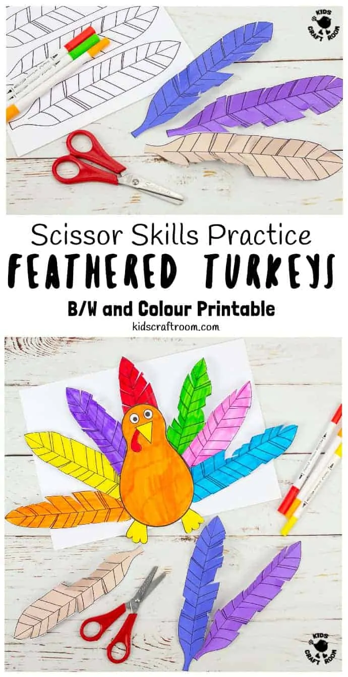 Paper Feathered Turkey Craft and Scissor Practice Activity pin 6.