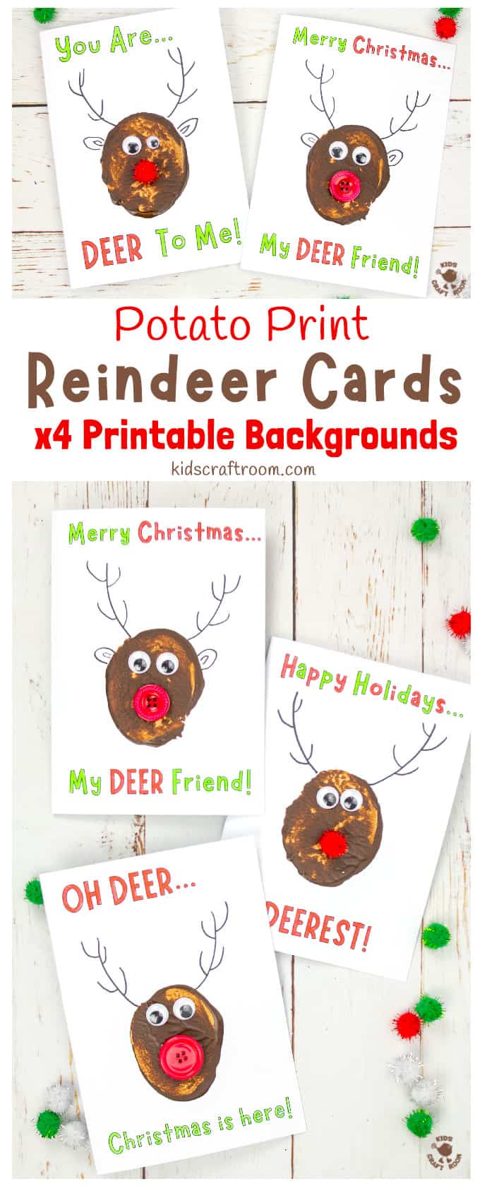 Funny Pun Reindeer Christmas Cards (Potato Printing Activity) pin 3