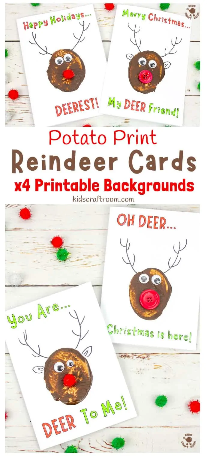 Funny Pun Reindeer Christmas Cards (Potato Printing Activity) pin 2