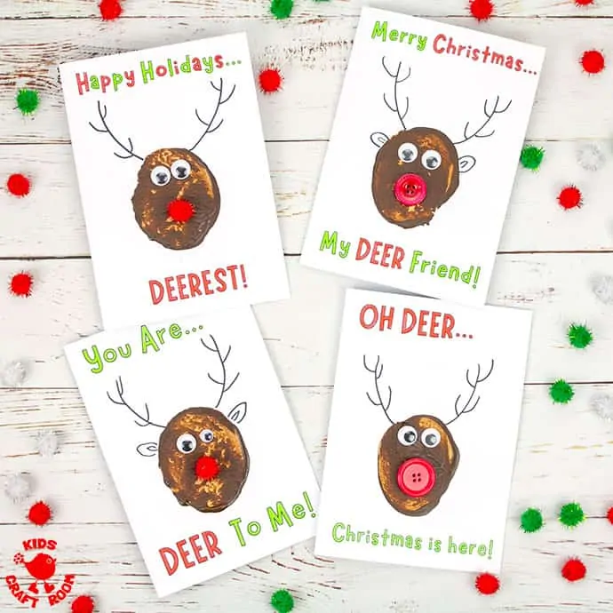 Funny Pun Reindeer Christmas Cards (Potato Printing Activity) pin 1