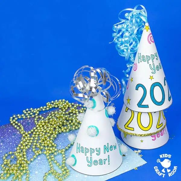 2024 FREE Printable New Year's Eve Party Hats (Multilingual)
