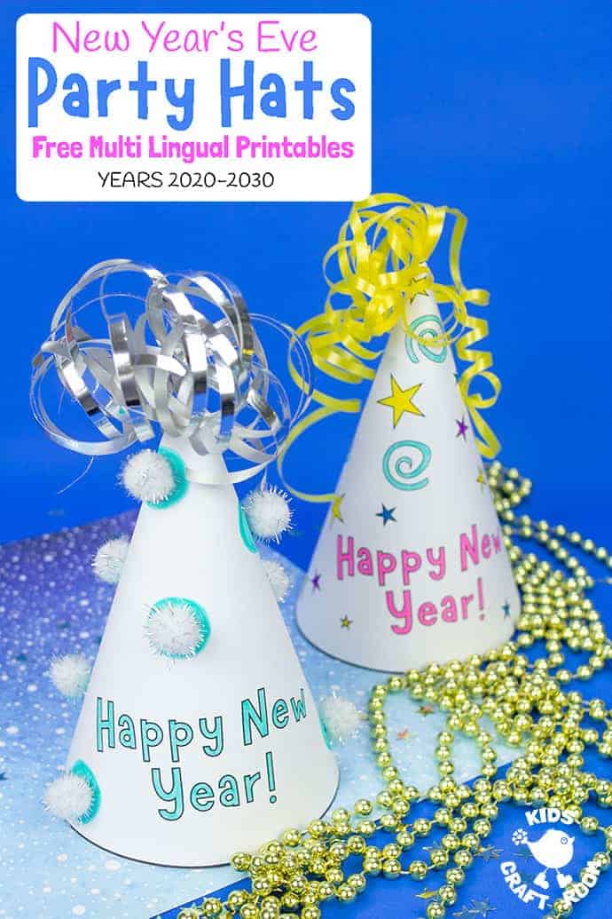 Printable New Year's Eve Party Hat Craft (Multilingual) pin 3