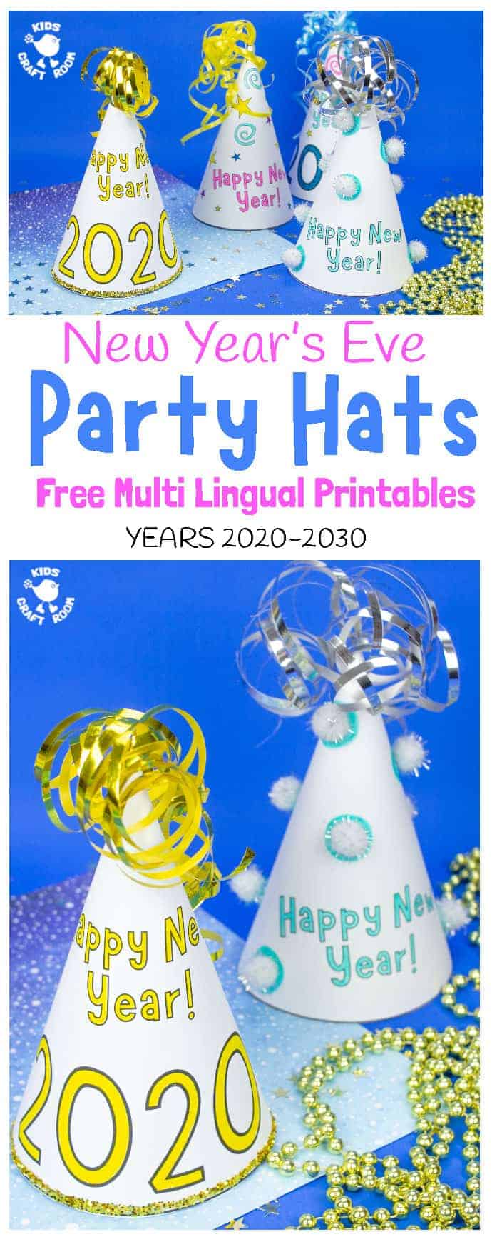 Printable New Year's Eve Party Hat Craft (Multilingual) pin 1 