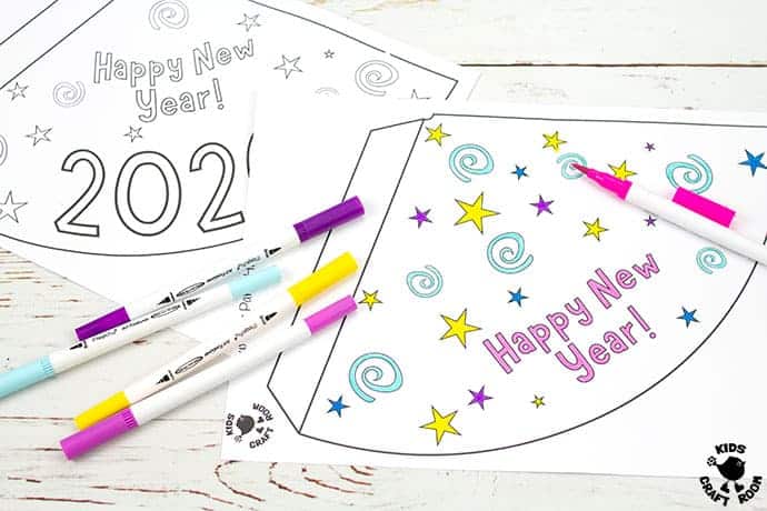 Printable New Year's Eve Party Hat Craft (Multilingual) step 2
