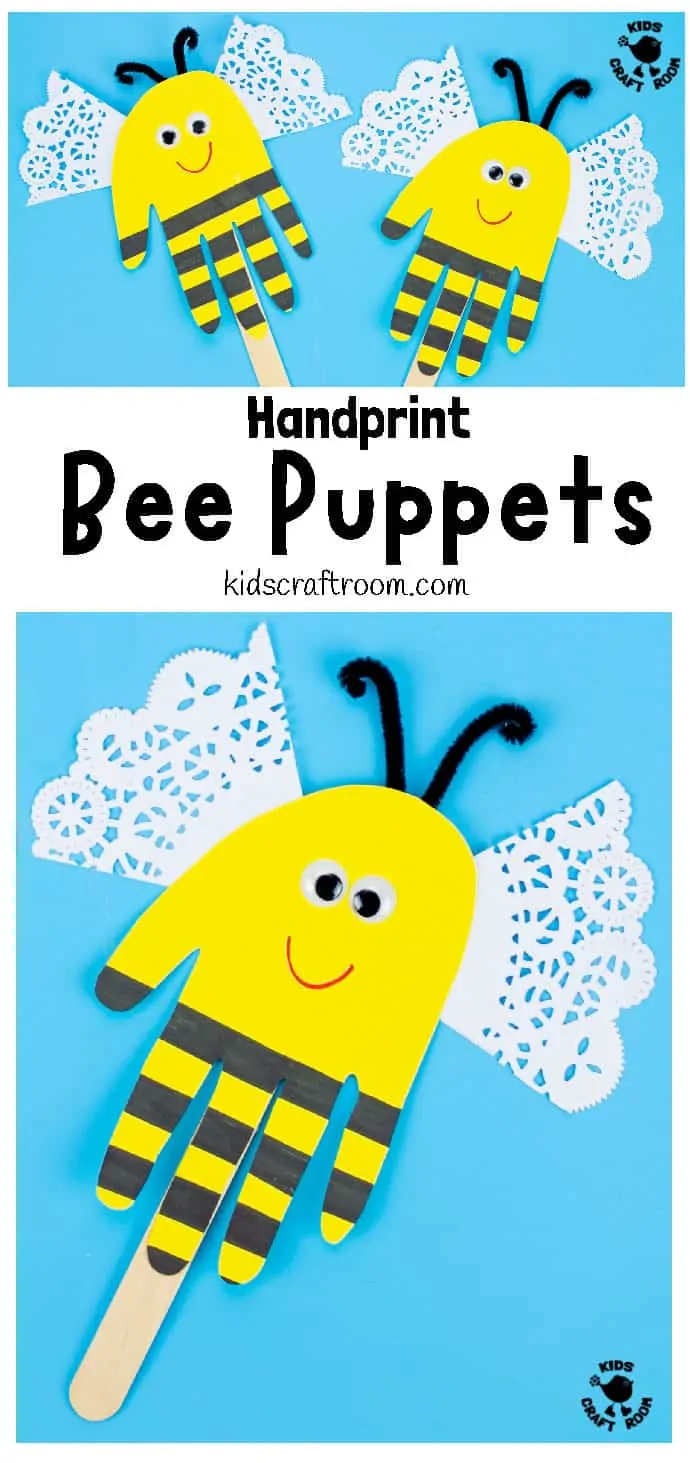 Handprint Bee Puppet Craft pin 1