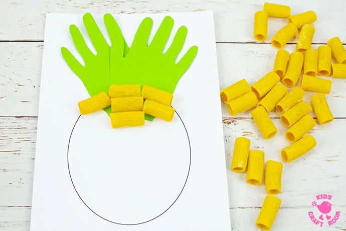 Pasta and Handprint Pineapple Craft step 4