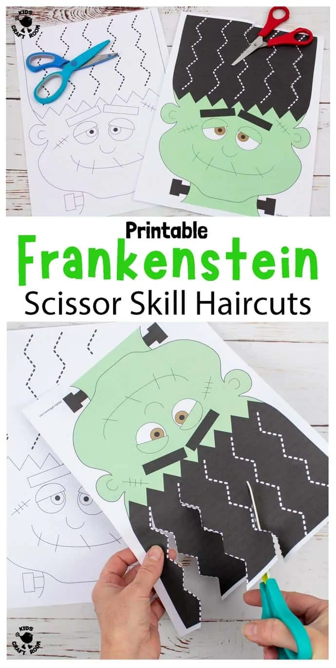Frankenstein Halloween Scissor Skills Haircut Activity pin image 1