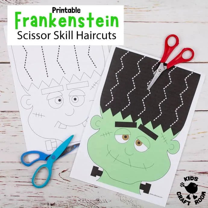 Frankenstein Halloween Scissor Skills Haircut Activity Kids Craft Room