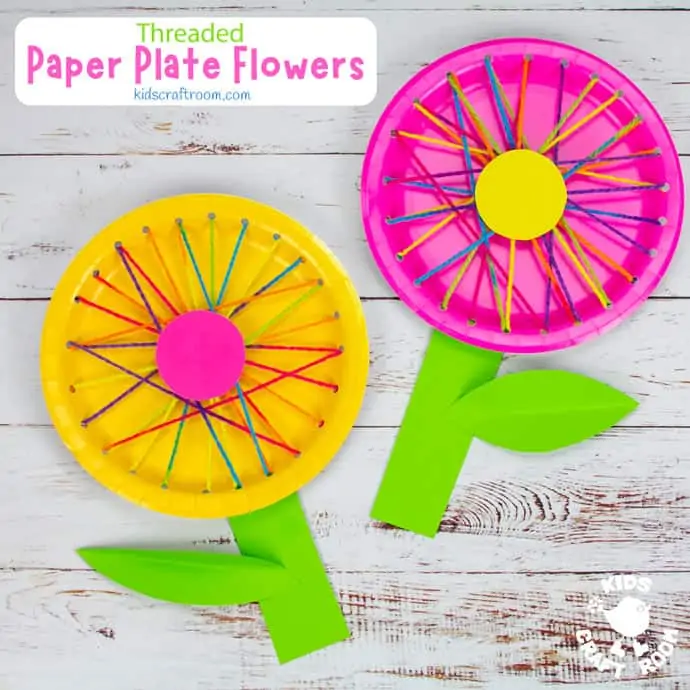 Threaded Paper Plate Flowers square pin image 2