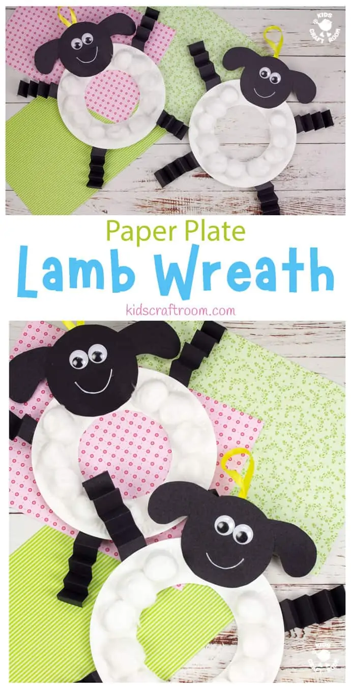 Paper Plate Lamb Wreath Craft pin image 1