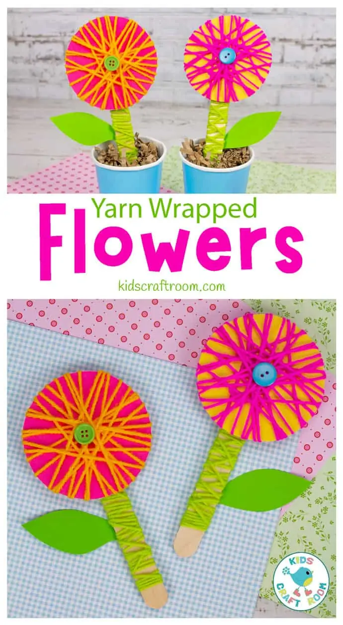 Yarn Wrapped Flower Craft pin image 1