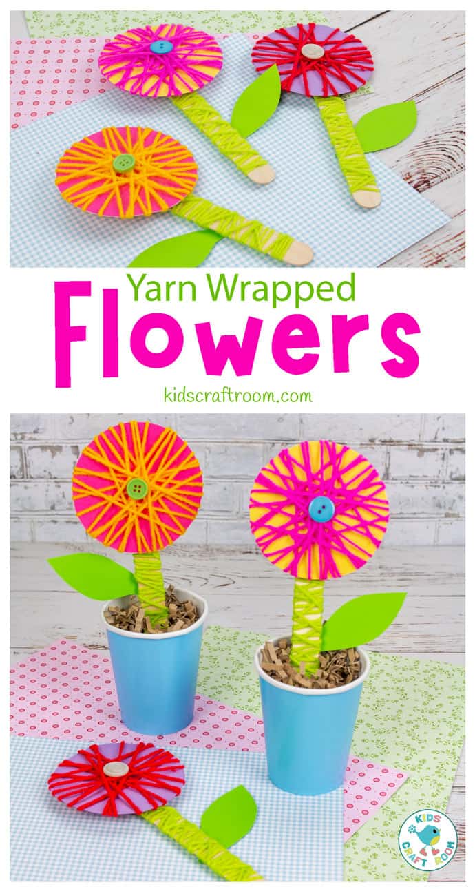 Yarn Wrapped Flower Craft pin image 2