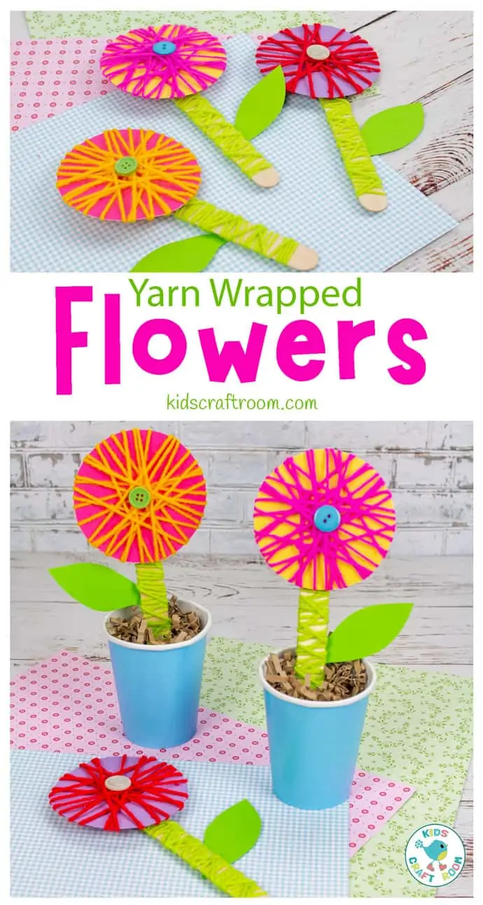 Yarn Wrapped Flower Craft pin image 2